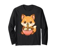 Cute Fox Eating Ramen Kawaii Animal Illustration Long Sleeve T-Shirt