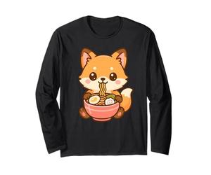 Cute Fox Eating Ramen Kawaii Animal Illustration Long Sleeve T-Shirt