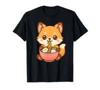 Cute Fox Eating Ramen Kawaii Animal Illustration T-Shirt