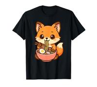 Cute Fox Eating Ramen Kawaii Illustration T-Shirt