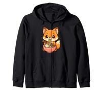 Cute Fox Eating Ramen Kawaii Illustration Zip Hoodie
