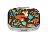 Cute Fox Fall Forest Pattern Pill Case Pill Box Travel Pill Organizer Small Square Medicine Box for Purse & Pocket Gifts