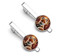 Cute Fox Fall Leaves Man Tie Clip 2Pcs Tie Bar Clip Set Men's Accessories Fit Wedding Anniversary Business