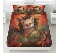 Cute Fox Fitted Sheet King Size, Cosy Animal Fox Maple Leaf Bedding Set 30 cm Deep 3pcs with 2 Pillowcases for Kids Teens, Soft Microfiber Bed Cover 150 x 200 cm