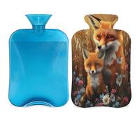Cute Fox Flower Hot Water Bottle with Cover, Animal Pattern 2L Hot Water Bag for Pain Relief, Neck and Shoulder, Hand Feet Warmer