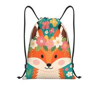 Cute Fox Flower Teal Bags Portable Drawstring Bag Versatile String Backpack For Travel Shopping Beach 36X42Cm