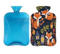 Cute Fox Flowers Hot Water Bottle with Cover, Ethnic Fox 2L Hot Water Bag for Pain Relief, Neck Soft and Shoulder, Hand Feet Warmer, Hot and Cold Compress for Adult Kids