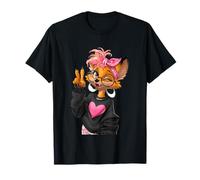 Cute Fox Girl Glasses Peace Sign Animal Graphic Pink Bandana T-Shirt