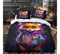 Cute Fox Hoodie Duvet Cover 3D Design Printed Extra Soft 3-Piece Bedding Set Zipper digital Quilt Cover Hotel Quality Durable for Adults Women Kids Youth Teens Girls Boys Super king（260x220cm）