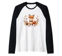 Cute Fox in Autumn Forest with Leaves Raglan Baseball Tee