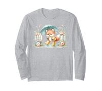 Cute Fox in Raincoat with Umbrella On Rainy Afternoon Long Sleeve T-Shirt