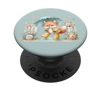 Cute Fox in Raincoat with Umbrella On Rainy Afternoon PopSockets Adhesive PopGrip
