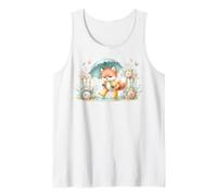 Cute Fox in Raincoat with Umbrella On Rainy Afternoon Tank Top