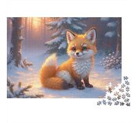 Cute Fox in Snow 1000 Piece Relaxation Puzzle for Adults Red Fox Sitting in Snowy Forest Premium Sturdy Challenging Stress Relief 38x26cm/1000pcs