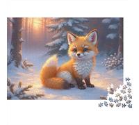 Cute Fox in Snow 1000 Pieces Jigsaw Puzzles for Adults & Family Premium Cardboard Home Decoration Wall Display Gift for Women Brain Puzzle Game Jigsaw 38x26cm/1000pcs