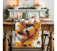 Cute Fox Lying in Orange Maple Leaves Table Runner 72 Inches Long, Autumn Botanical Animal Washable Table Runners Heat-Insulation Kitchen Dining Table Decorations for Home Party Decor 13x72in