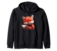 Cute Fox Minimalist Cozy Illustration Zip Hoodie
