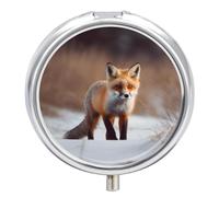 Cute Fox Pill Box Case 3 Compartment Travel Medicine Pill Organizer 3X A Day Portable Vitamin Organizer with Mirror Small Pillbox for Purse & Pocket Cute Daily Medicine Container Metal Vitamin Case