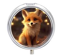 Cute Fox Pill Box Medicine Pill Organizer 3 Compartment Daily Pill Case Small Pill Container Round Pill Holder Travel Pill Box Metal Pill Case for Purse Pocket