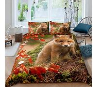 Cute Fox Print Comforter Cover 3D Animal Theme Bedding Set for Boys Girls Children Woodland Fox Duvet Cover Stain Resistant Room Decor Nature Autumn King Size Quilt Cover 3Pcs