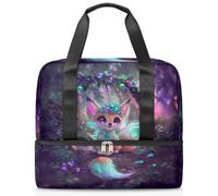 Cute Fox Print Sports Duffle Bag for Women Men Kirls Boys Girls 21 L Weekend Overnight Bags Wet Seperated Tote Bag for Travel Gym Yoga