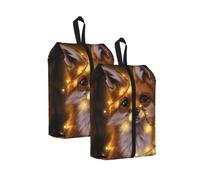 Cute Fox Print Waterproof Shoe Bag Travel Bag with Carry Strap Storage Bag Versatile Cosmetic Bag-2pcs