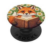 Cute Fox Reading Book Daisy Flower Cottagecore Bookworm PopSockets Adhesive PopGrip