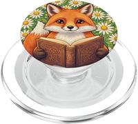 Cute Fox Reading Book Daisy Flower Cottagecore Bookworm PopSockets PopGrip for MagSafe