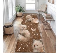Cute Fox Runner Rug 65 x 180 cm Long Washable, Moon Star Runner Rug for Hallway Non Slip Carpet, Kitchen Entryway Hall Bedroom Decor, Soft Low Pile iJ&B183