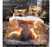 cute fox sitting 3D Print 3-Piece Duvet Cover digital art style Bed Cover Set Silky Soft Microfiber Concealed Zipper for Toddlers Kids Teens Boys Girls Super king（260x220cm）