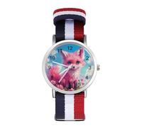 Cute Fox Sport Watch for Men Women Nylon Strap Wrist Watch Analog Quartz Watch