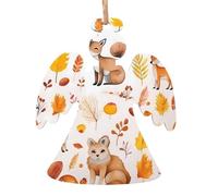 Cute Fox Squirrel Hedgehog Rabbit Bird Printed Angel Shape Xmas Ornaments 1 Pcs, Christmas wooden pendant Hanging for Xmas Tree Home Indoor Outdoor Decor