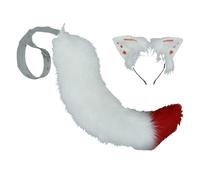 トクとユウ Cute Fox Tail Headwear Set White Red Plush Ear Tail Halloween Party Costume Props Cosplay Animal Accessories (Ear + Tail)