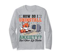Cute Fox Uninstall Anxiety Retro Computer How Do I Long Sleeve T-Shirt