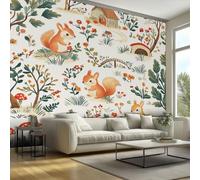 Cute Fox Wallpaper & Wall Mural Self Adhesive, 350x256 cm - Woodland Forest Animal Home Wall Decor for Bedroom, Living Room - SWJE1920