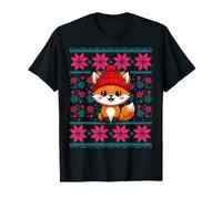 Cute Fox Wearing Santa Hat Ugly Christmas Pajama Girls T-Shirt