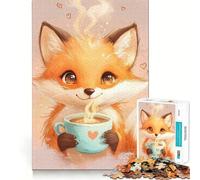 Cute Fox with Coffee Jigsaw Puzzles for Adults 1000 Piece Enjoyable Game Firm Joint Family Enjoyable Santa Present (38x52cm)