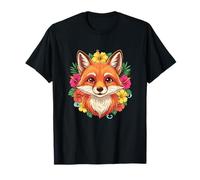 Cute Fox with Colorful Hibiscus Floral Wreath T-Shirt