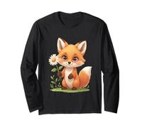 Cute Fox with Daisy Illustration Long Sleeve T-Shirt