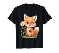 Cute Fox with Daisy Illustration T-Shirt