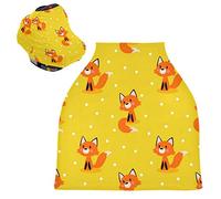 Cute Fox Yellow Stretchy Baby Car Seat Cover,Canopy Nursing Covers,Soft Breathable Windproof Scarf Changepad for Winter Infant Breastfeeding Boys
