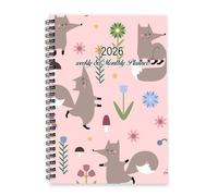Cute Foxes 2026 Planner A5 To Do List Notebook 2026 Calendar Diary Mens Journal A5 Weekly Planner Notebook for Workout Week To View Monthly Year Diary with Dotted Line Note Page Slim