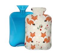Cute Foxes Christmas Hot Water Bottle with Cover, 2L Large Capacity Hot Water Bag for Hot Cold Compress, Hand Feet Warmer, Neck Shoulder Pain Relief