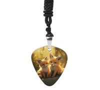 Cute Foxes Guitar Pick Holder Necklace for Women, Personalized Bass Pick Pendant for Men, Rock Music Picks Necklace with Chain for Party, Music Inspired Gift