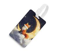 Cute Foxes in The Moon Luggage Tag with Name ID Card for Suitcase Cute Printed Travel Bag Labels