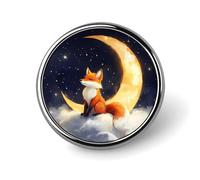 Cute Foxes In The Moon Round Brooch Pins Badge Printed Button Tie Lapel Backpack Pin Decoration for Women Men