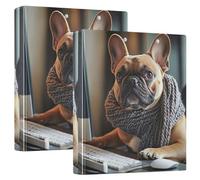 Cute French Bulldog 3 Ring Binders 1.5" Holds 200 Sheets Round Ring Print 31.5 x 27 x 6 cm Pack of 2