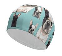 Cute French Bulldog Bathing Cap High Elasticity Swimming Caps Fit Both Long Hair Short Hair Comfortable Large Shower Cap for Drag Reduction and Hair Protection