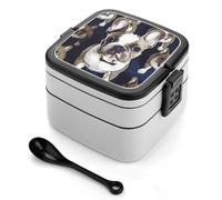 Cute French Bulldog Bento Box, 2 Compartments Meal-Prep Containers, Stackable Lunch Box with Lids, Reusable Divided Food Storage Containers for Travel, and Work