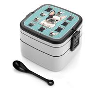Cute French Bulldog Bento Box, 2 Compartments Meal-Prep Containers, Stackable Lunch Box with Lids, Reusable Divided Food Storage Containers for Travel, and Work